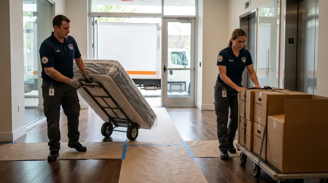 Professional apartment movers loading elevator in Brigantine, NJ